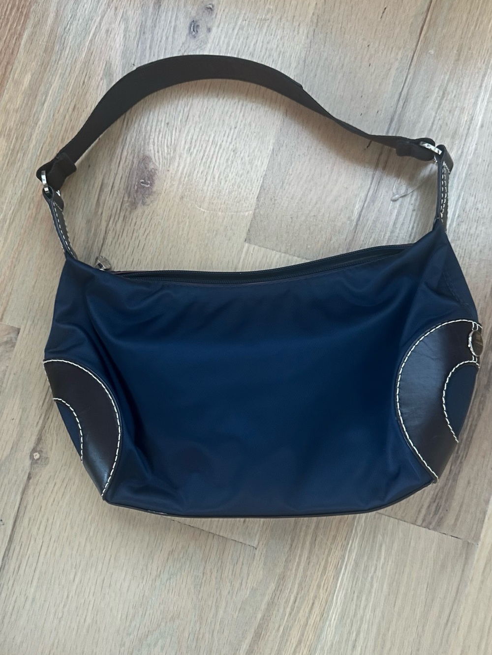 Navy Shoulder Hobo Bag with Contrast Trim